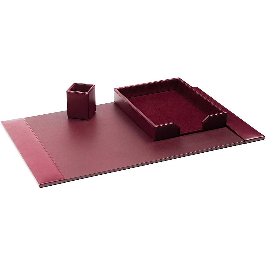 Dacasso Bonded Leather Desk Set Leather, Velveteen - Burgundy - 1 Each (D5237)