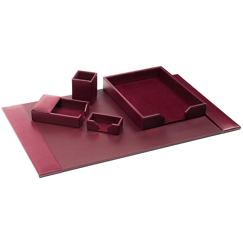 Dacasso Bonded Leather Desk Set Leather, Velveteen - Burgundy - 1 Each (D5202)