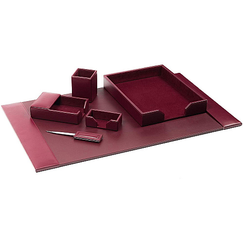 Dacasso Bonded Leather Desk Set Leather, Velveteen - Burgundy - 1 Each (D5201)