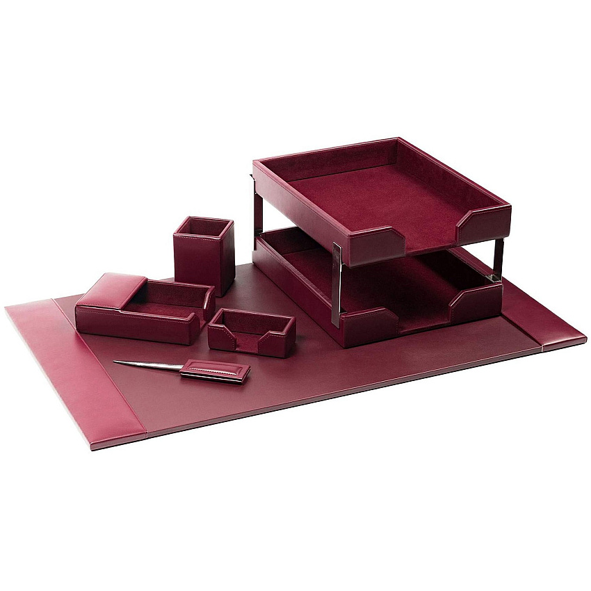 Dacasso Bonded Leather Desk Set Leather, Velveteen - Burgundy - 1 Each (D5203)
