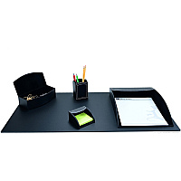 Dacasso 5-piece Home/Office Leather Desk Accessory Set Velveteen, PU Leather - Black - 1 Each (K6302)
