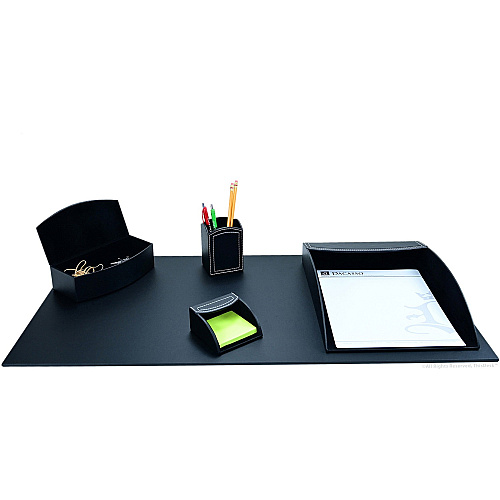 Dacasso 5-piece Home/Office Leather Desk Accessory Set Velveteen, PU Leather - Black - 1 Each (K6302)