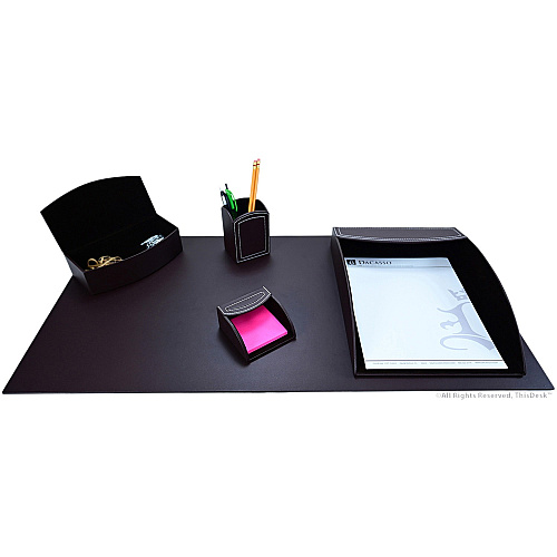 Dacasso 5-piece Home/Office Leather Desk Accessory Set Velveteen, PU Leather - Brown - 1 Each (K6402)