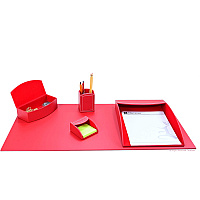 Dacasso 5-piece Home/Office Leather Desk Accessory Set Velveteen, PU Leather - Red - 1 Each (K6602)