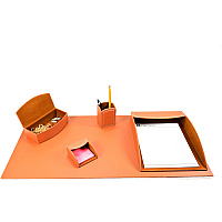 Dacasso 5-piece Home/Office Leather Desk Accessory Set Velveteen, PU Leather - Tan - 1 Each (K6502)