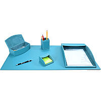 Dacasso 5-piece Home/Office Leather Desk Accessory Set Velveteen, PU Leather - Teal - 1 Each (K7202)