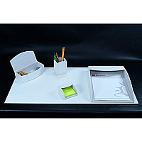 Dacasso 5-piece Home/Office Leather Desk Accessory Set Velveteen, PU Leather - White - 1 Each (K7002)