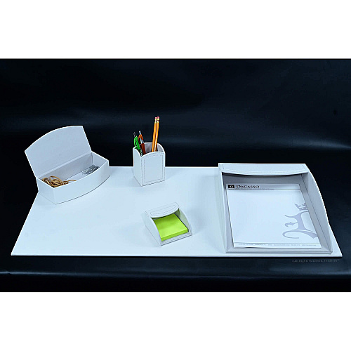 Dacasso 5-piece Home/Office Leather Desk Accessory Set Velveteen, PU Leather - White - 1 Each (K7002)