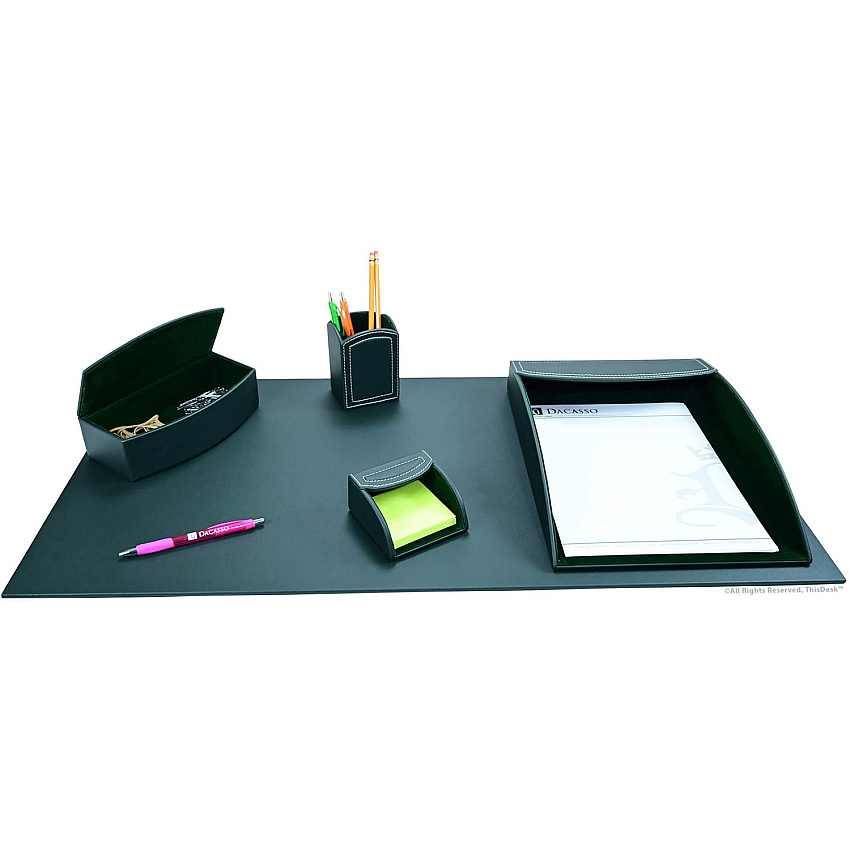 Dacasso 5-piece Home/Office Leather Desk Accessory Set Velveteen, PU Leather - Forest Green - 1 Each (K7802)