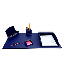 Dacasso 5-piece Home/Office Leather Desk Accessory Set Velveteen, PU Leather - Navy Blue - 1 Each (K7402)