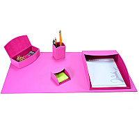 Dacasso 5-piece Home/Office Leather Desk Accessory Set Velveteen, PU Leather - Pink - 1 Each (K7902)