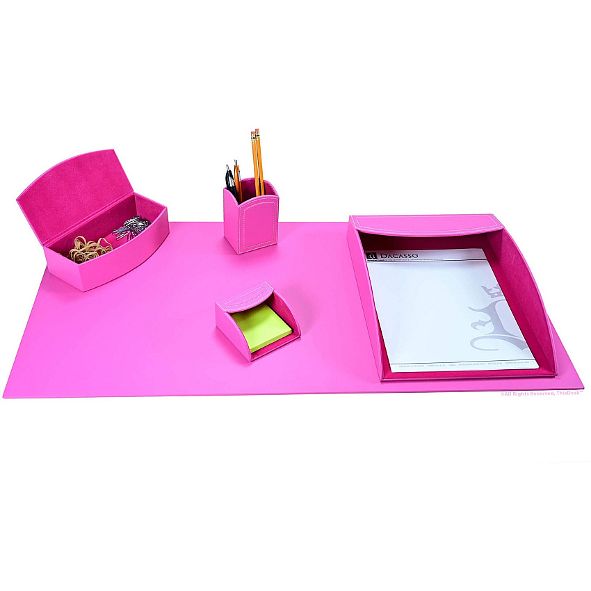 Dacasso 5-piece Home/Office Leather Desk Accessory Set Velveteen, PU Leather - Pink - 1 Each (K7902)