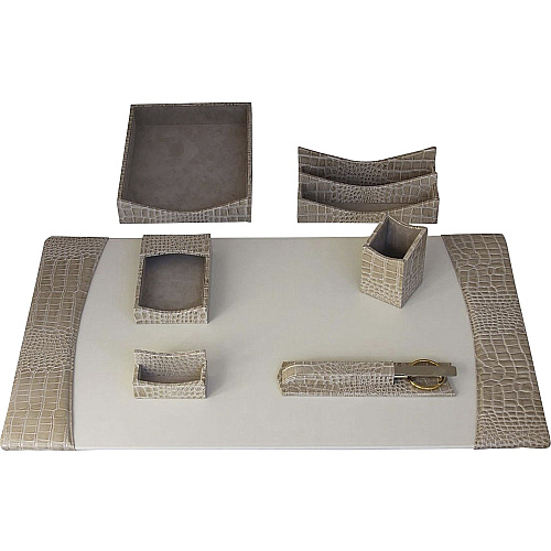 Protacini Breeze Beige Italian Patent Leather 7-Piece Desk Set Leather, Velveteen - Beige - 1 Each (D6304)
