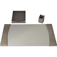 Protacini Breeze Beige Italian Patent Leather 3-Piece Desk Set Leather, Velveteen - Beige - 1 Each (D6337)