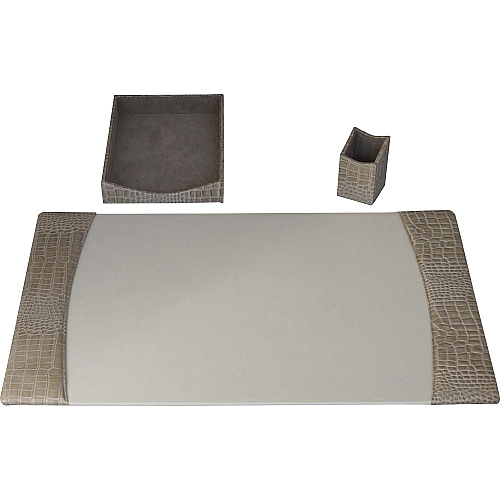 Protacini Breeze Beige Italian Patent Leather 3-Piece Desk Set Leather, Velveteen - Beige - 1 Each (D6337)