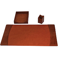 Protacini Cognac Brown Italian Patent Leather 3-Piece Desk Set Leather, Velveteen - Brown - 1 Each (D6137)