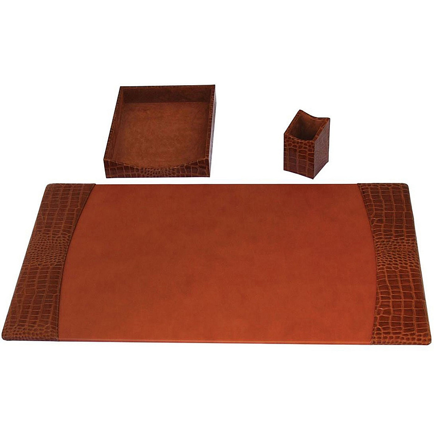 Protacini Cognac Brown Italian Patent Leather 3-Piece Desk Set Leather, Velveteen - Brown - 1 Each (D6137)