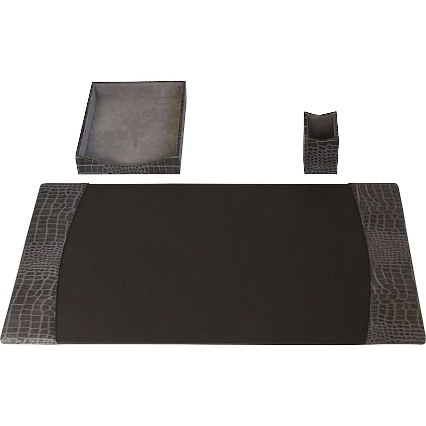 Protacini Castlerock Gray Italian Patent Leather 3-Piece Desk Set Leather, Velveteen - Gray - 1 Each (D6237)