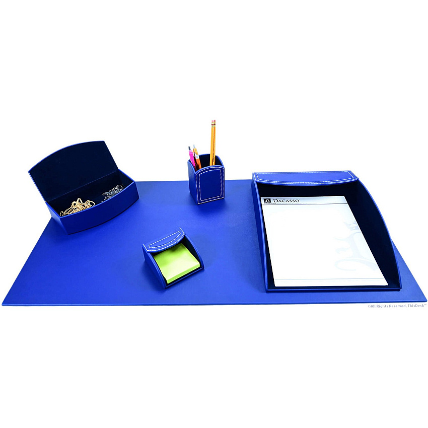 Dacasso 5-piece Home/Office Leather Desk Accessory Set Velveteen, PU Leather - Royal Blue - 1 Each (K7302)