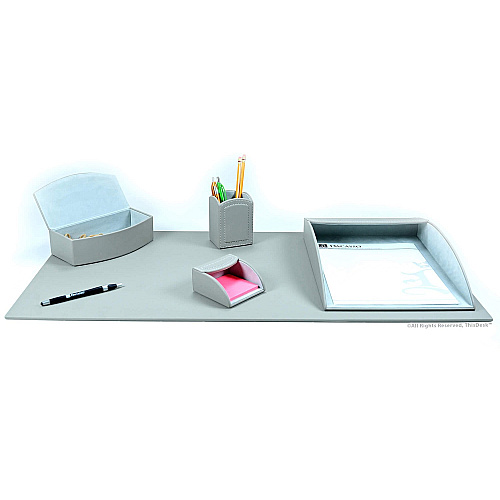 Dacasso 5-piece Home/Office Leather Desk Accessory Set Velveteen, PU Leather - Taupe - 1 Each (K7602)