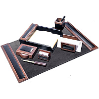 Dacasso Walnut & Leather Desk Set Velveteen, Leather, Walnut - Black - 1 Each (D8407)