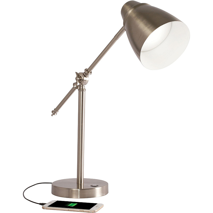 OttLite Desk Lamp LED Bulb - Adjustable Brightness, Touch Sensitive Control Panel, USB Charging - Brushed Nickel - Desk Mountable - Silver (CS01SV9SHPR)