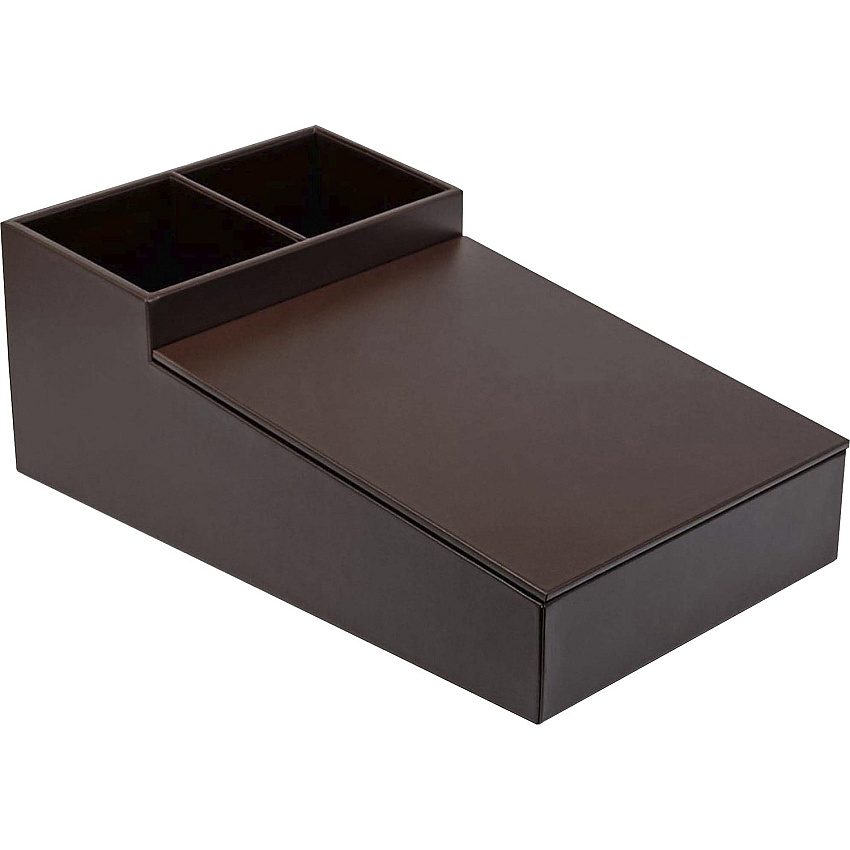 Dacasso Leather Coffee Condiment Organizer Removable Lid - Chocolate Brown - Top Grain Leather, Velveteen, Leatherette - 1 Each (A3428)