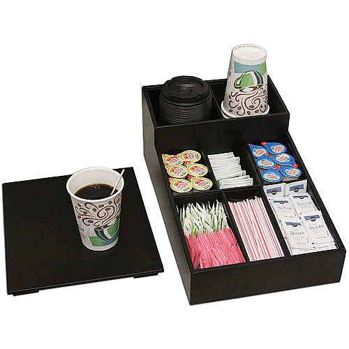 Dacasso Leatherette Coffee Condiment Organizer Removable Lid - Black - Velveteen, Leatherette - 1 Each (A1328)