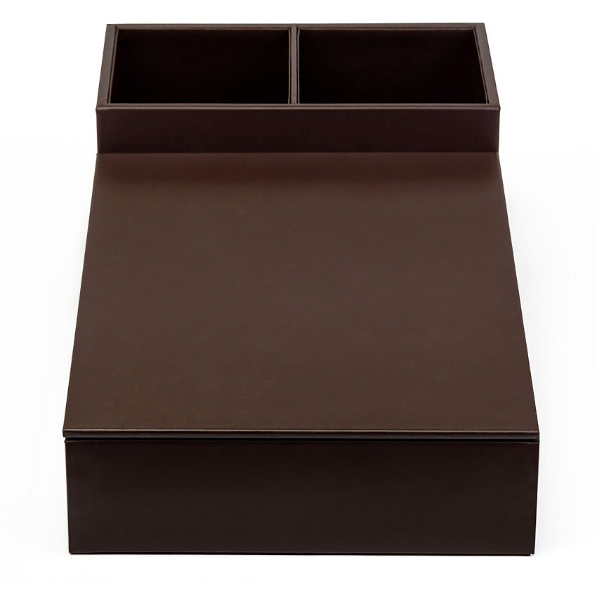 Dacasso Leatherette Coffee Condiment Organizer Removable Lid - Chocolate Brown - Velveteen, Leatherette - 1 Each (A3328)