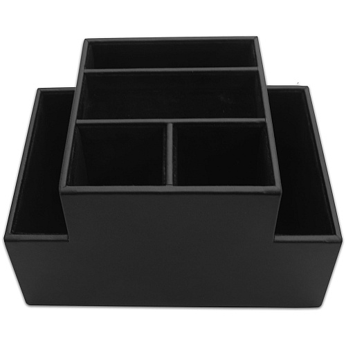 Dacasso Desktop Organizer 8 x Coaster - Desktop - Black - Top Grain Leather, Velveteen - 1 Each (A1348)