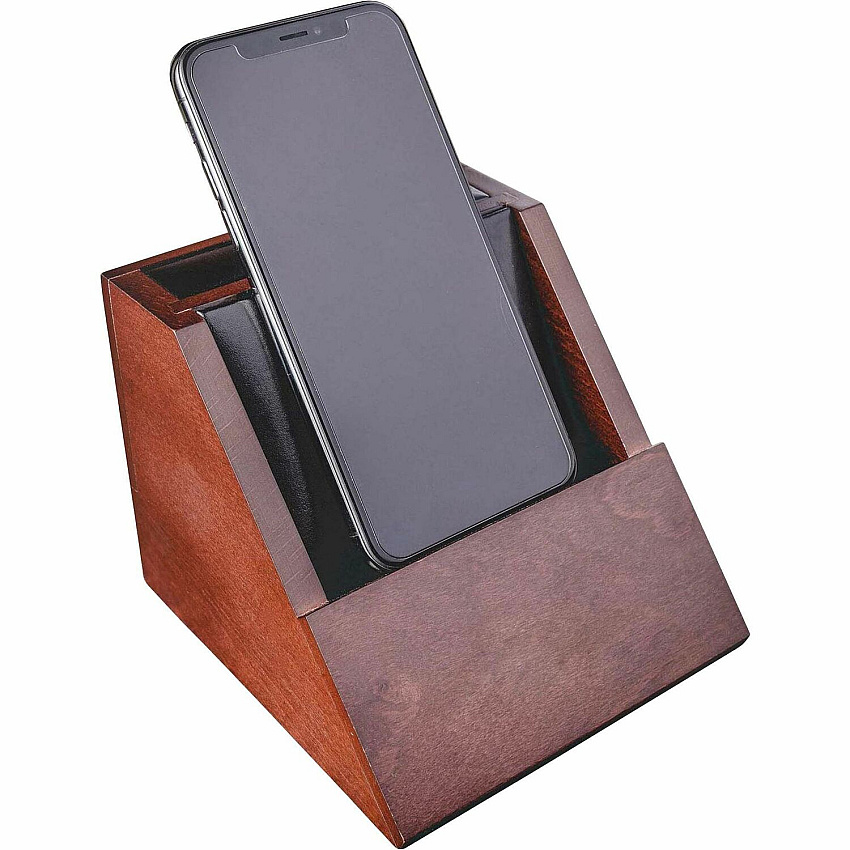 Dacasso Walnut & Leather Desktop Cell Phone Holder Leather, Rubber, Rosewood - Walnut - 1 Each (A8450)