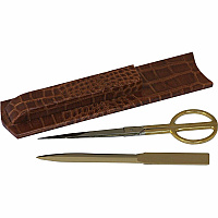 Protacini Cognac Brown Italian Patent Leather Library Set Leather, Velveteen, Brass - Brown, Gold - 1 Each (A6127)