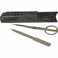 Protacini Castlerock Gray Italian Patent Leather Library Set Leather, Velveteen, Brass - Gray - 1 Each (A6219)