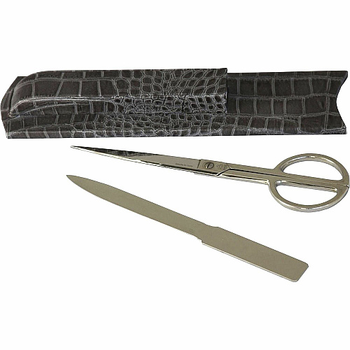 Protacini Castlerock Gray Italian Patent Leather Library Set Leather, Velveteen, Brass - Gray - 1 Each (A6219)