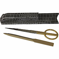Protacini Castlerock Gray Italian Patent Leather Library Set Leather, Velveteen, Brass - Gray, Gold - 1 Each (A6227)
