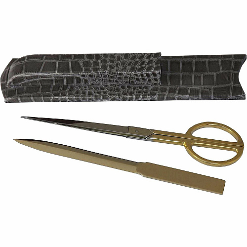 Protacini Castlerock Gray Italian Patent Leather Library Set Leather, Velveteen, Brass - Gray, Gold - 1 Each (A6227)