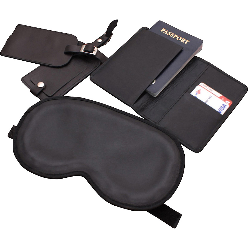 Dacasso Leather Travel Accessory Set Leather - Black - 1 Each (E1010)