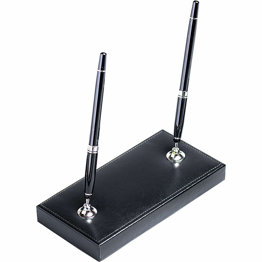Dacasso Bonded Leather Double Pen Stand Bonded Leather - Black, Silver - 1 Each (A1412)