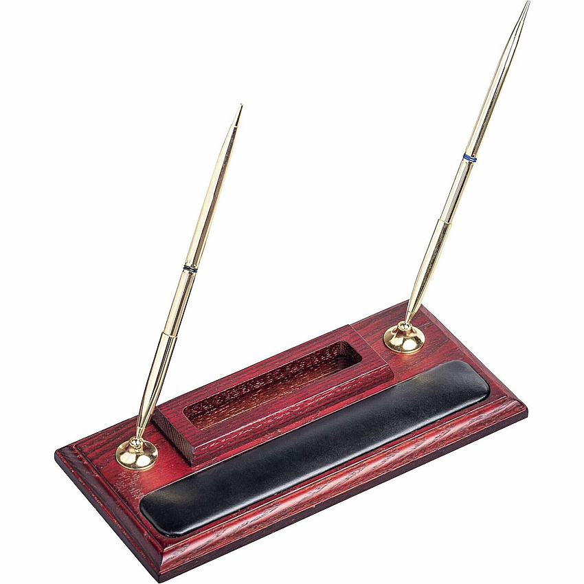 Dacasso Rosewood & Leather Pen Stand/Cell Phone Holder Leather, Rosewood, Rubber - Black - 1 Each (A8012)
