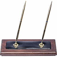 Dacasso Walnut & Leather Pen Stand Leather, Wood, Rubber - Black, Walnut - 1 Each (A8404)