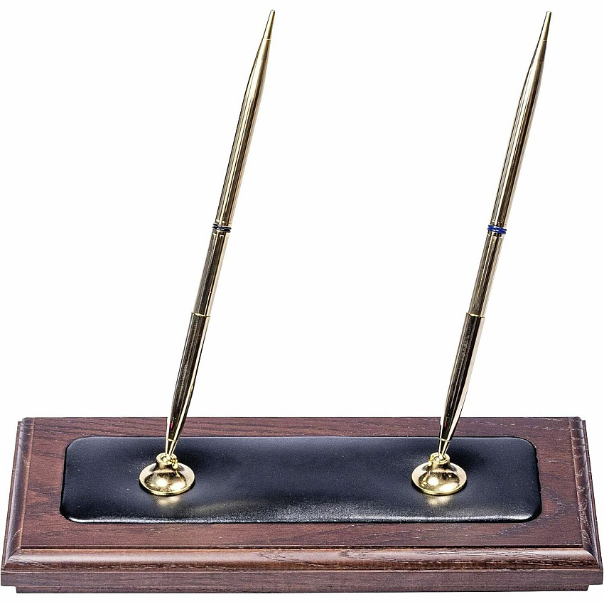 Dacasso Walnut & Leather Pen Stand Leather, Wood, Rubber - Black, Walnut - 1 Each (A8404)