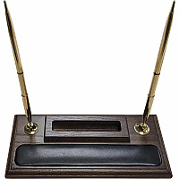 Dacasso Walnut & Leather Double Pen Stand/Cell Phone Holder Leather, Wood, Rubber - Black, Walnut - 1 Each (A8412)