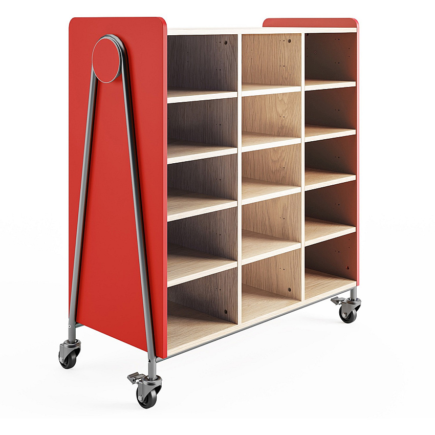 Safco Whiffle Typical Triple Rolling Storage Cart 12 Shelf - 540 lb Load Capacity - 4 Casters - 3" Caster Size - Laminate, Particleboard, Polyvinyl Chloride (PVC), Metal, Thermofused Laminate (TFL) - 43.25" Width x 19.75" Depth x 48" Height - St (3931RED)