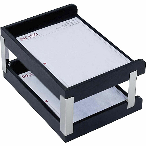 Dacasso Classic Leather Double Letter Trays Side-loading - Black - Leather, Velveteen - 1 Each (A1073)