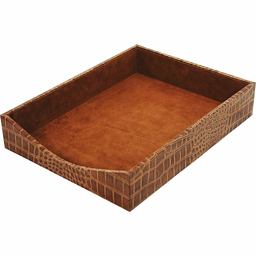 Protacini Cognac Brown Italian Patent Leather Front-Load Letter Tray Compartment Size : 9.25" x 12.25" - Desktop - Front Loading - Cognac Brown - Italian Leather, Velveteen, Suede - 1 Each (A6101)
