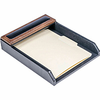 Dacasso Walnut & Leather Letter Tray Compartment Size : 9.25" x 12.25" - Desktop - Black - Top Grain Leather, Walnut, Wood, Velveteen - 1 Each (A8401)