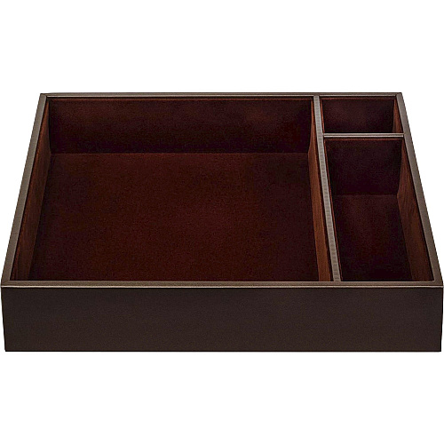 Dacasso Leather Conference Room Organizer Tray 8 x Writing Pad - 3 Compartment(s) - Desktop - Chocolate Brown - Top Grain Leather, Velveteen - 1 Each (A3440)