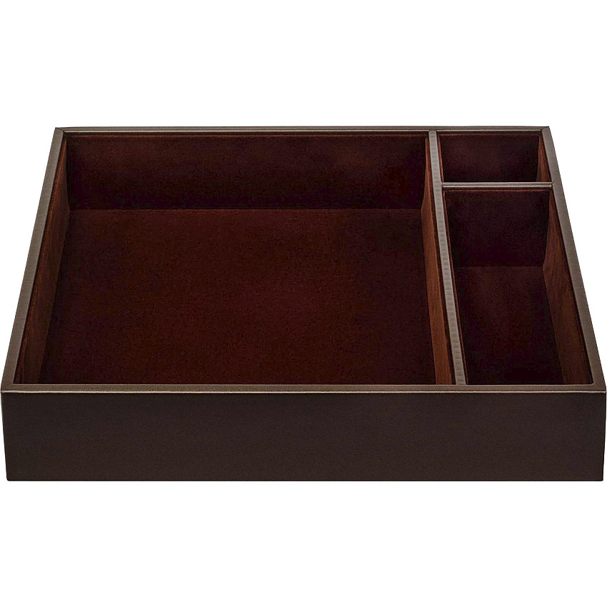 Dacasso Leather Conference Room Organizer Tray 8 x Writing Pad - 3 Compartment(s) - Desktop - Chocolate Brown - Top Grain Leather, Velveteen - 1 Each (A3440)