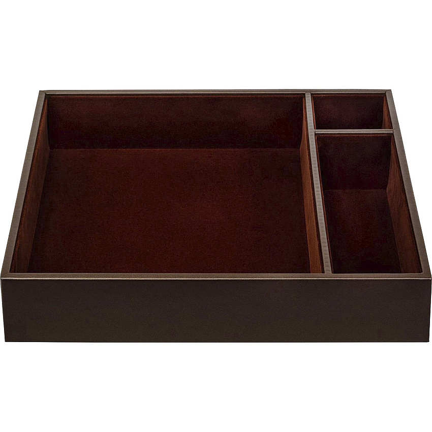 Dacasso Leatherette Conference Room Organizer Tray 8 x Writing Pad - 3 Compartment(s) - 2.40" Height x 12.75" Width x 12.40" Depth - Desktop - Chocolate Brown - Leatherette, Velveteen - 1 Each (A3340)