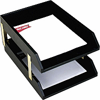 Dacasso Classic Leather Double Legal Trays Desktop - Black - Top Grain Leather, Velveteen - 1 Each (A1021)